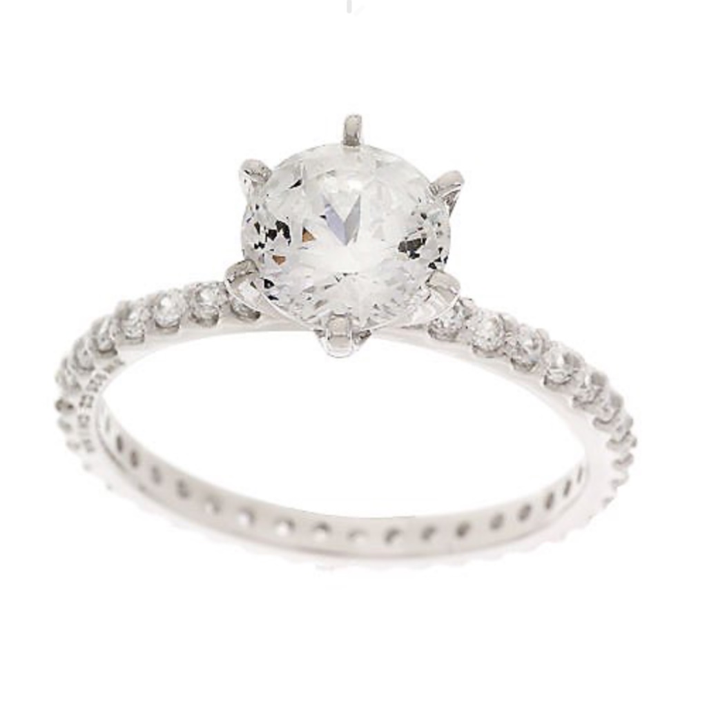 Qvc Epiphany Platinum Clad Diamonique 100-Facet 6 Prong Ring 0302 40$